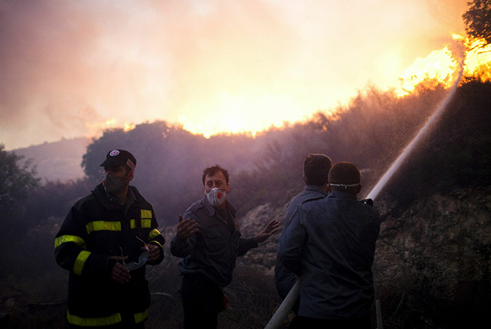 Israel Forest Fires: Israeli firefighters battle against a blaze on in Tirat Hacarmel, Israel