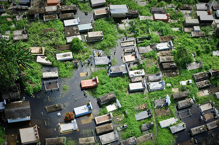 24 hours in pictures: Aerial view of a flooded cemetery in Barlovento, Venezuela