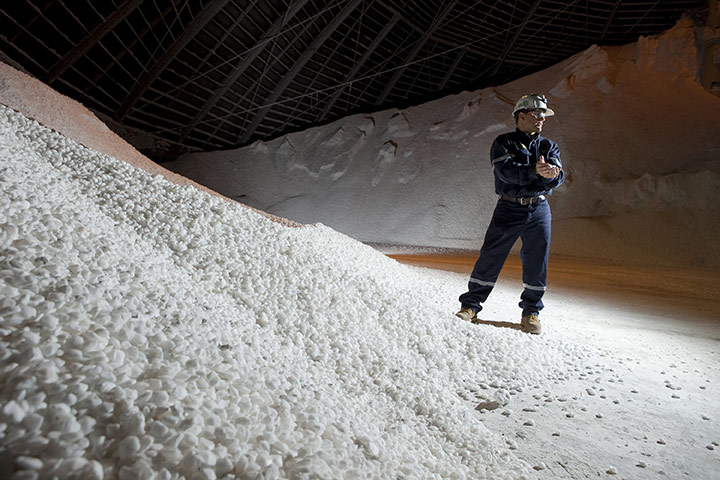 Year in business: PotashCorp mill general superintendent Trevor Berg holds chicklet potash