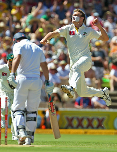 Ashes 2010: Doug Bollinger celebrates the wicket of Andrew Strauss
