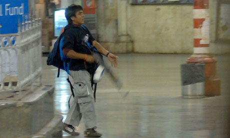 The terrorist Ajmal Amir Kasab in Mumbai during the 2008 attacks