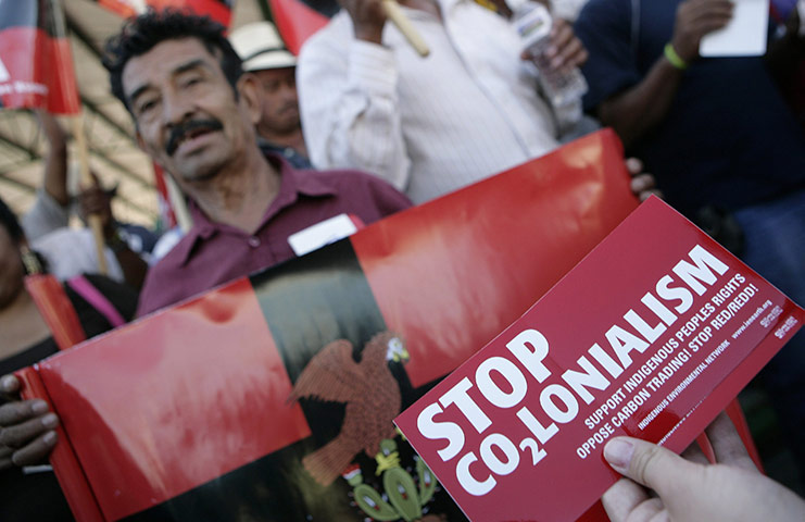 COP16 protest: People from NGOs and social movements protest in Cancun