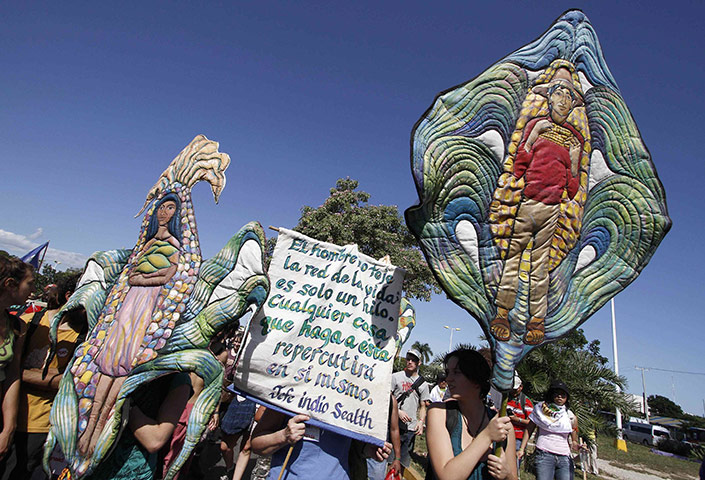 COP16 protest: People from NGOs and social movements in Cancun
