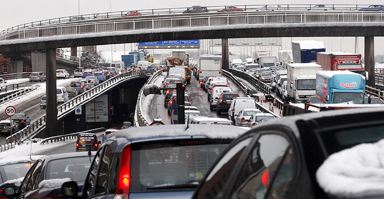 Cold snap continues: Traffic queuing on the M8 in Glasgow as heavy snow causes travel chaos