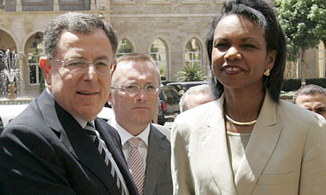 Lebanese prime minister Fouad Siniora with US secretary of state Condoleezza Rice in July 2006