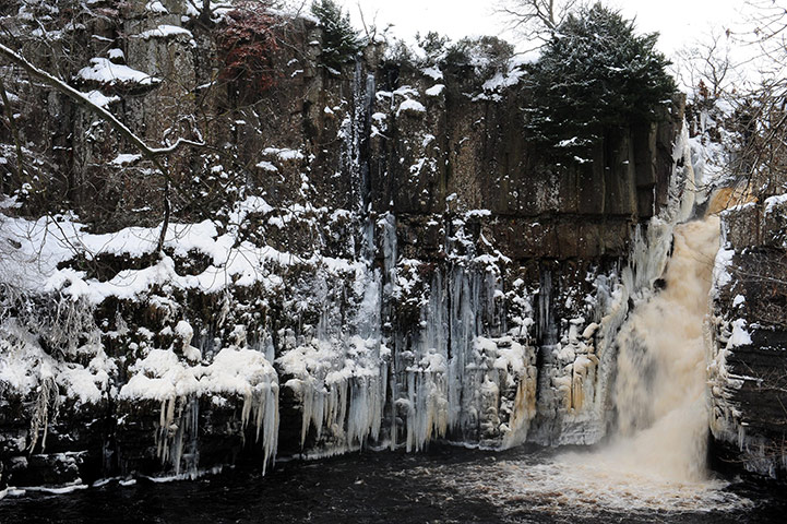 Freezing weather: Icicles form on High Force falls in Teesdale