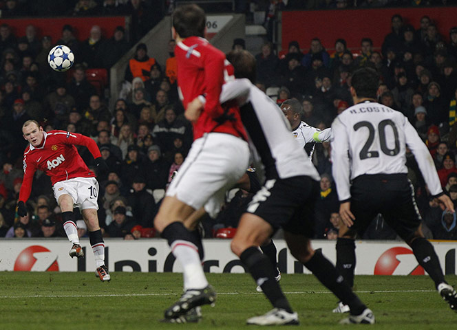 Champions League Tuesday: Manchester United's Wayne Rooney shoots at the Valencia goal