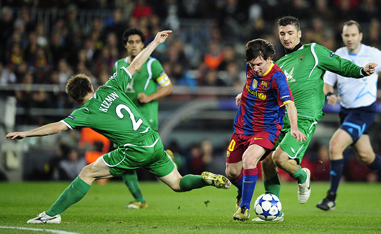 Tuesday Champions League: Lionel Messi skips past Oleg Kuzmin
