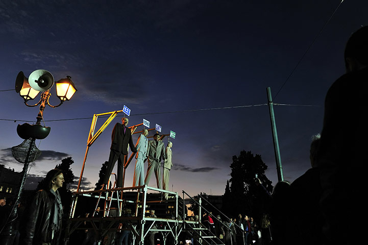 24 hours: Athens, Greece: Hanged effigies during a demonstration 