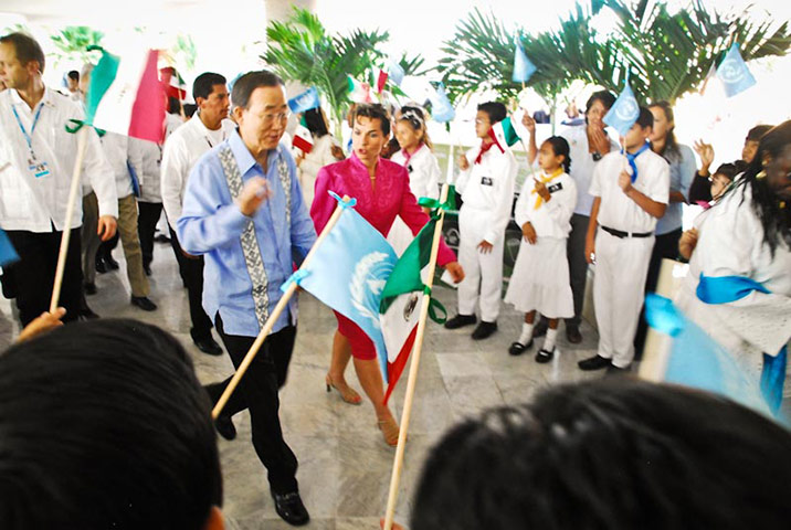 COP16 updates: Children greet UN secretary general Ban Ki-moon