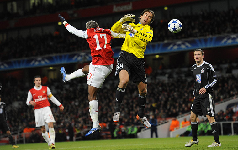 Arsenal Champions League: Partizan Belgrade goal-keeper Stojkovic misses the ball