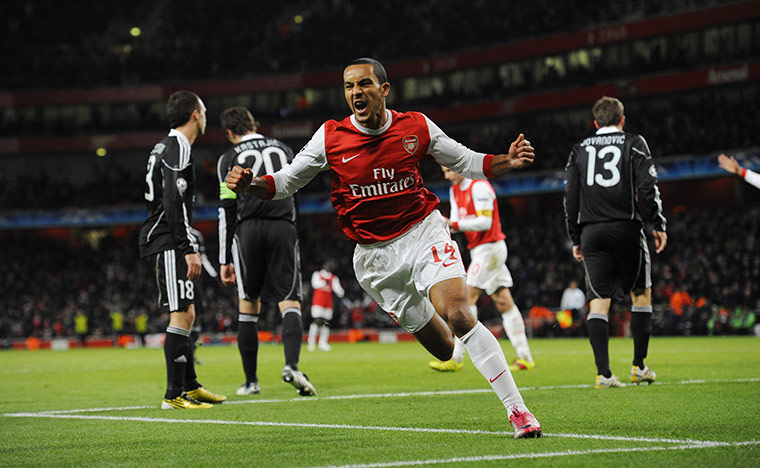 Arsenal Champions League: Theo Walcott celebrates scoring to make it 2-1