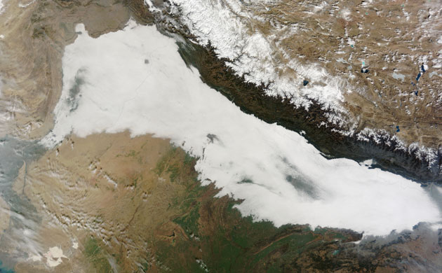 Satellite Eye on Earth: low clouds covered the foothills of the Himalaya mountains, India