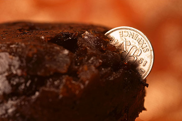 Food surprises: A sixpence in a piece of Christmas pudding