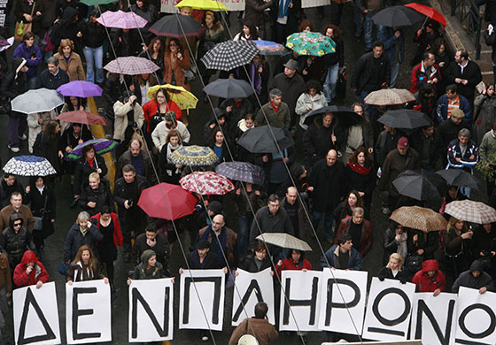 Greek strike: Protesters march during an anti-government rally in Athens