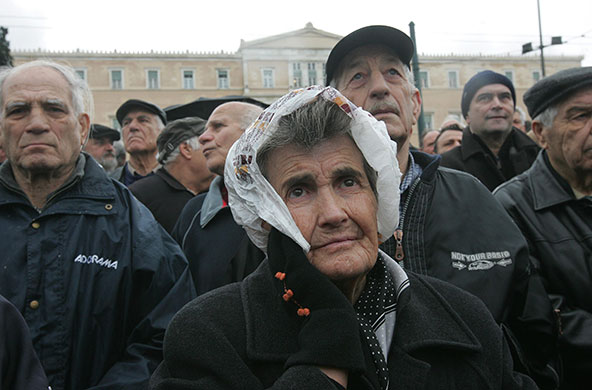 Greek strike: Elderly people participate in a demonstration