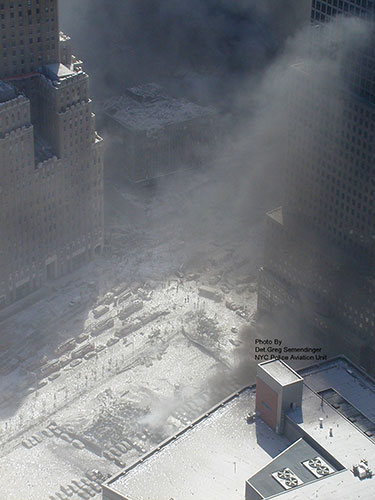 World trade centre: White ash covers the downtown area near the grounds of World Trade Centre