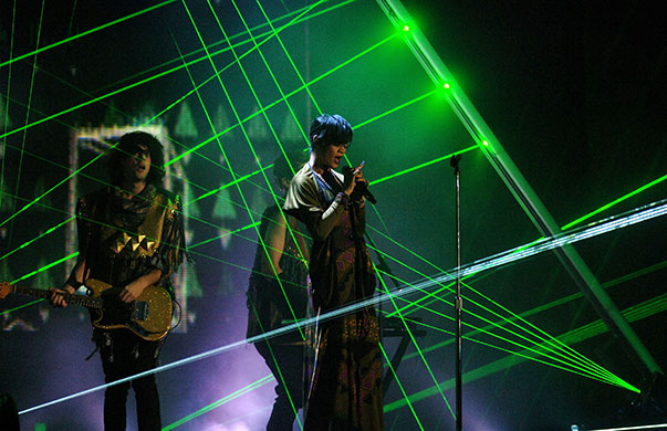 Brit Awards 30: 2008: Rihanna performs on stage with the Klaxons  Brit Awards
