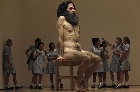 Eyewitness: School children look at Wild Man, a sculpture by Ron Mueck