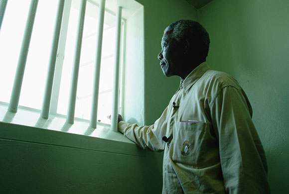 Mandela prison release: 1994: Nelson Mandela in his confinement cell