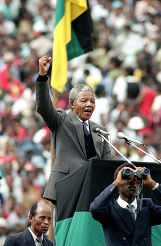 Mandela prison release: February 13 1990: Nelson Mandela gives the black power salute