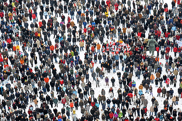 24 hours: Dresden, Germany: Participants forming a human chain against neo-Nazis wait