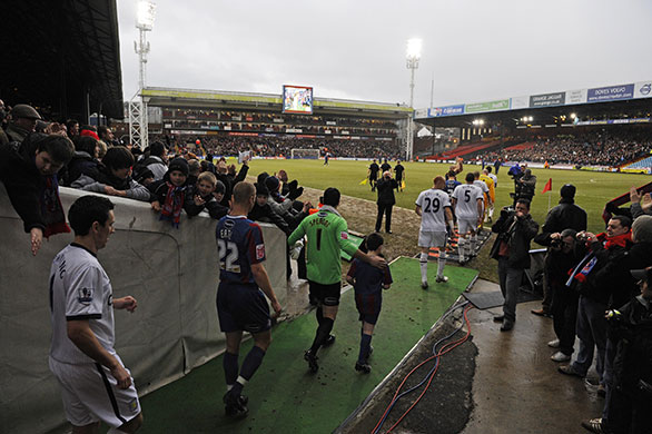 Football: Palace v Villa: The two teams come out onto the pitch at Selhurst Park