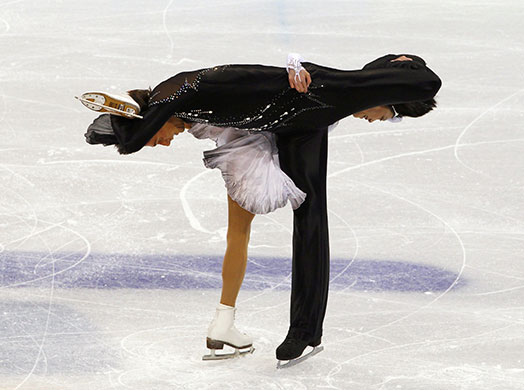 winter olympics day 3: figure skatersKavaguti and Smirnov of Russia 