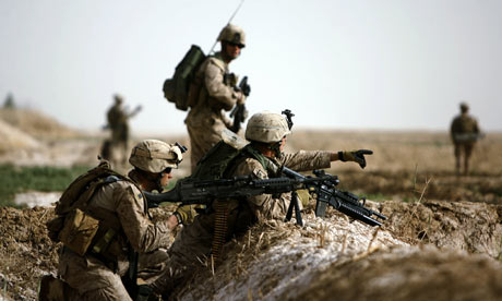 Marines come under Taliban sniper fire on the northeast of Marjah, Afghanistan.