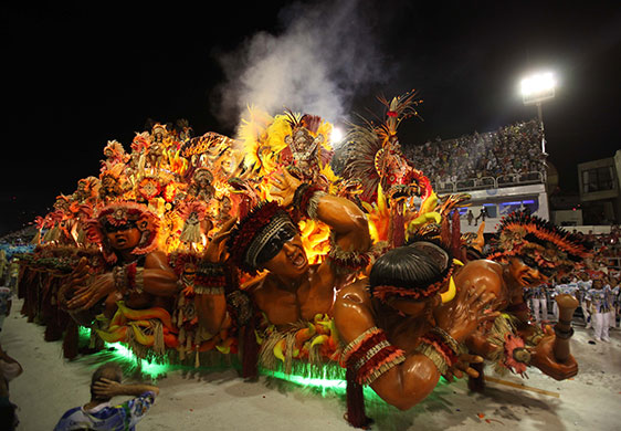 Sambadrome Rio Carnival: Members of Beija Flor samba school perform at Sambadrome Rio Carnival 