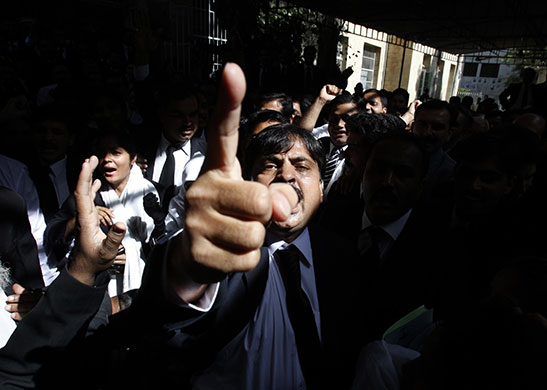 24 hours: A lawyer shouts at a protest in Karachi