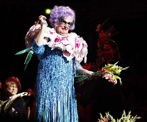 Australian Superstars: Last Night Of The Poms Barry Humphries performs as Dame Edna Everage