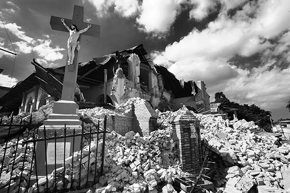 Haiti Exhibit Sale: The runied Sacre Coeur church in Port-Au-Prince, Haiti