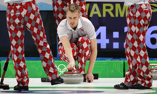 olympics day 4: Haavard Vad Petersson of the Norwegian curling team