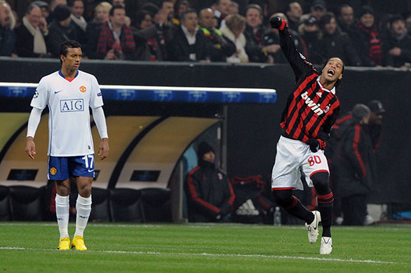 Tuesday Champions League: Ronaldinho celebrates opening the scoring against Manchester United