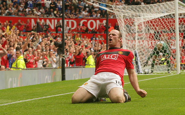 Old Trafford History: Rooney celebrates scoring United's first goal of the 2009/2010 season