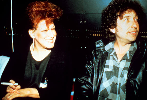 We are the world: Bette Midler with Bob Dylan recording 'We Are The World' 1985