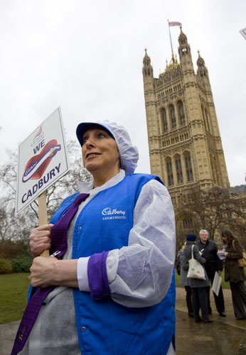 cadbury protest: Cadbury workers demonstrate against the Kraft takeover proposal