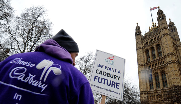 cadbury protest: Cadbury workers demonstrate in London