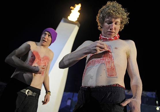 winter olympics day 9: Supporters of Britain's Women's skeleton gold medal winner Amy Williams