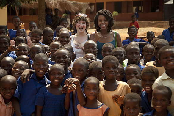 Ghana: Ronan and Rhiannon with the pupils of Ampisa primary school
