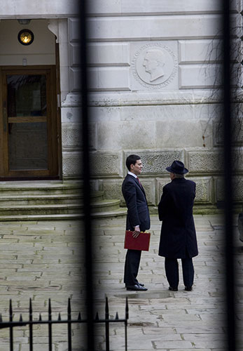 Politics: David Milliband and Jack Straw talk outside the Foreign Office