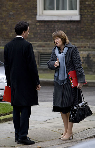 Politics: Ed Milliband speaks to Harriet Harman after the weekly cabinet meeting