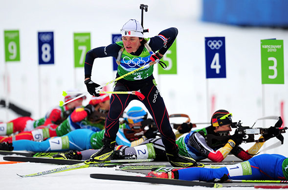 Winter Olympics Day 12: Sylvie Becaert during the Women's 4 x 6 km Biathalon Relay