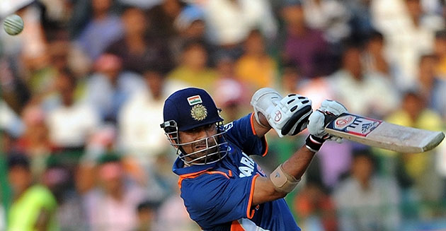 Tendulkar record innings: Tendulkar plays a drive shot