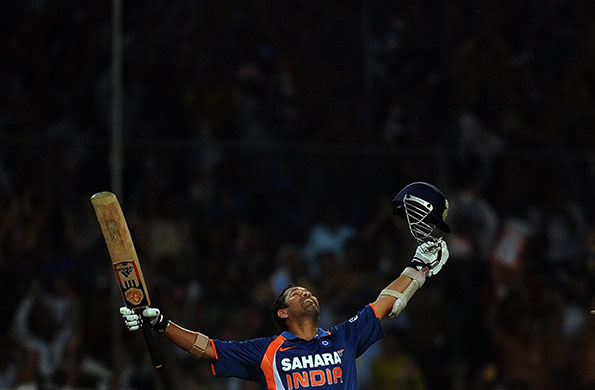 Tendulkar record innings: Tendulkar celebrates his world record breaking double century