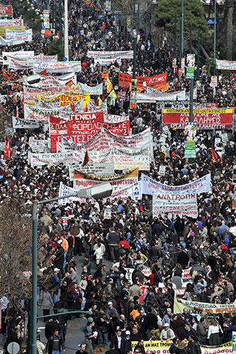 clashes in greece: Protesters march in the centre of Athens 