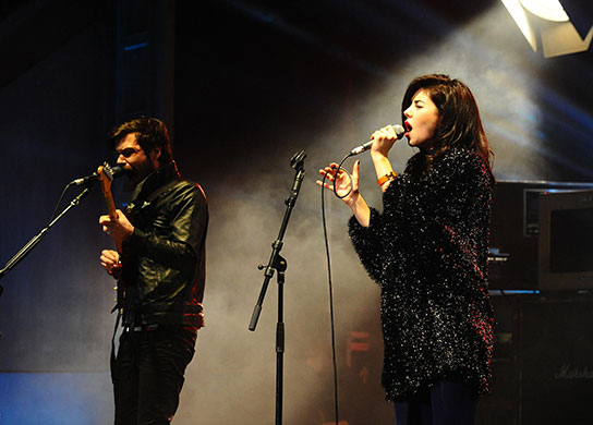 NME Awards: Marina Diamandis and Simon Neil of Biffy Clyro performing on stage