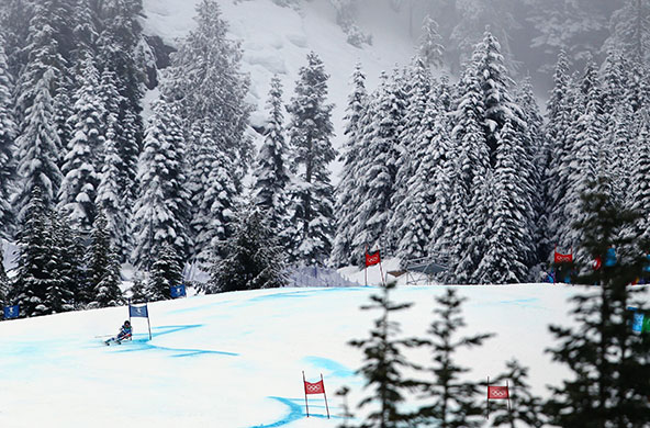 Winter Olympics Day 14: USA's Sarah Schleper competes during the Ladies Giant Slalom second run
