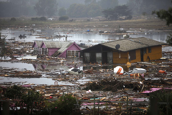 chile update: A flooded area is seen after an earthquake in Pelluhue, Chile